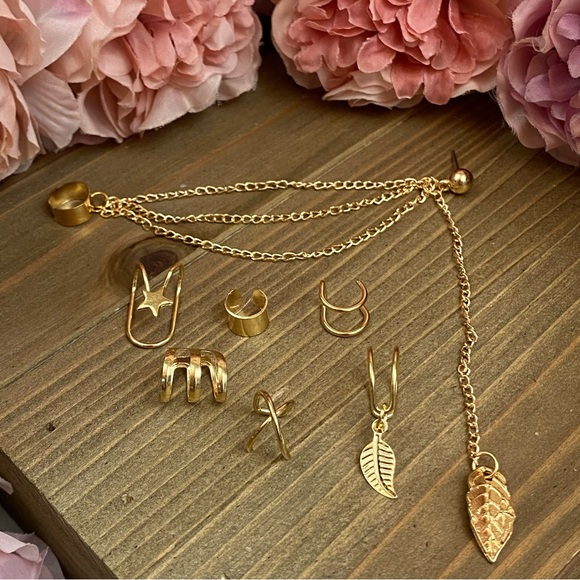 7 Pcs Ear Cuff Set Dangle Feather Star Earring - Picture 8 of 16